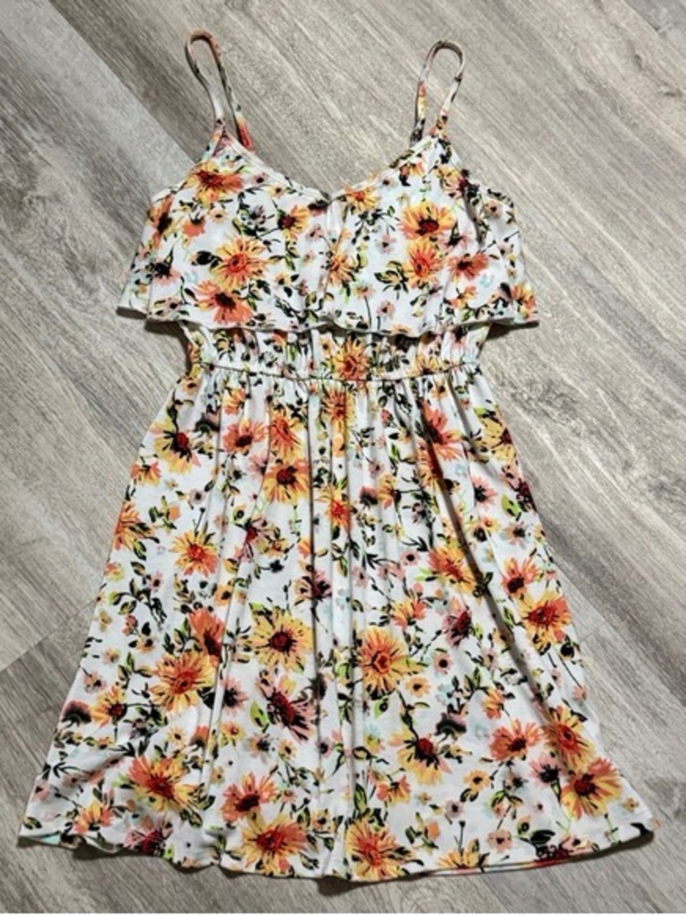 American Rag White Sundress with Yellow & Orange Floral Print